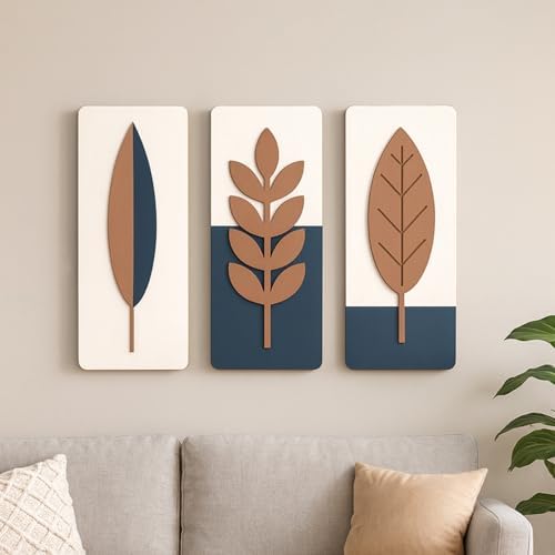 Kit 3 Quadros Decorativos para Sala Folhas em MDF com Relevo(Folhas Marrom)