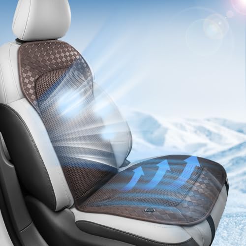 Image of Coverado Summer Ventilated Car Seat Cushion with 8 Turbo Fans, 12V-24V Dual Blowing & Suction Cooling Pad, 3-Speed Adjustable, Universal Fit for Cars, SUVs, Trucks & Vans - Brown