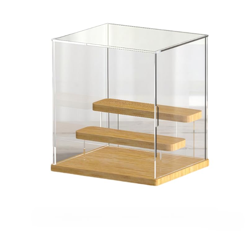 Blind Box 4 Tier Clear Acrylic Display Case - Creative Storage Shelf with Transparent Design - For Collectibles, Mini Figures, Pop Mart, Labubu, Sonny Angel, Smiski(Wood Base Step)