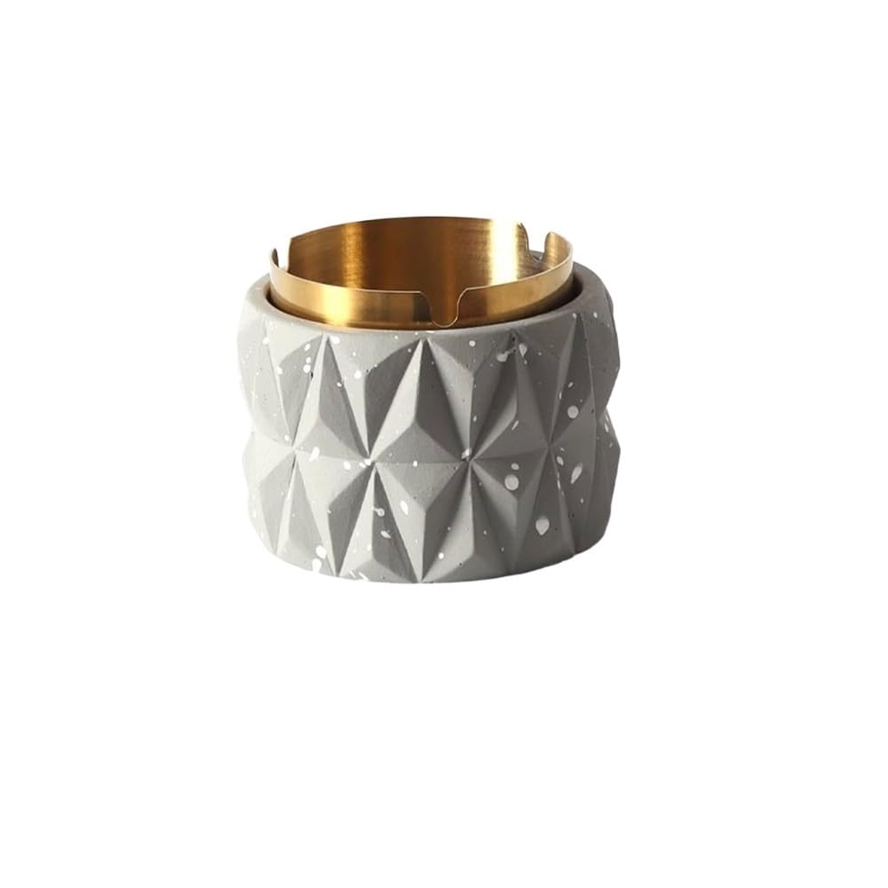 Indoor Decorative Geometry Concrete Ashtray Stainless Steel Combination Sets Spray Dot Design Cement Outside Indoor Smoking Accessories for Desktop(Gris)