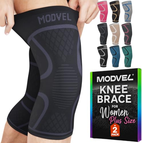 Image of Modvel 2 Pack Knee Brace for Women - Knee Support for Walking, Knee Compression Sleeves for Pain Relief, Knee Sleeves for Women, Knee Brace for Sports, Workouts & Arthritis