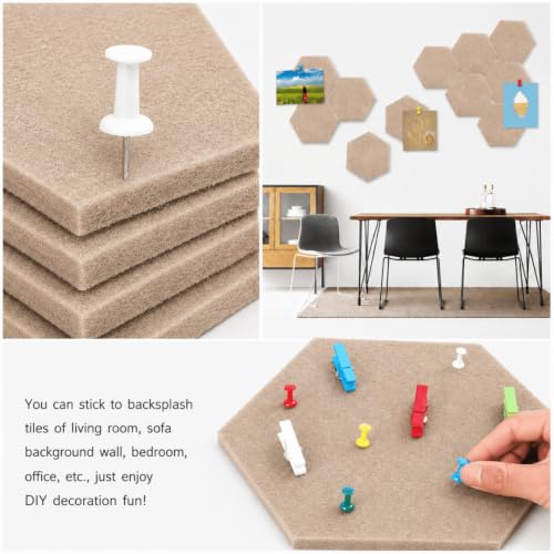 Image of Quiet Canvas Hexagon Pinboard, 1x1 ft, Pack of 8, 50 PushPins, (Sand)