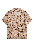 WDIRARA Men's Floral Print Sheer Mesh Short Sleeve Top T Shirt Notched V Neck Tee Pink Floral Mesh XXL