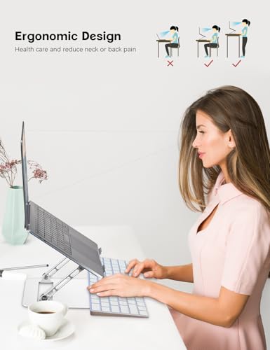 Image of Aoviho Adjustable Laptop Stand for Desk,Portable Laptop Stand Holder and Riser,Foldable Aluminum Notebook Computer Stands for MacBook Air Pro HP Lenovo Dell Samsung, 10-15.6 inch (Sky Blue-Silver)