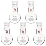 [5 Pack] CS Labglass 25ml Single Neck Round Bottom Flask with 14/20 Standard Taper Outer Joint, Borosilicate Glass Single Neck Flask, Lab Glassware