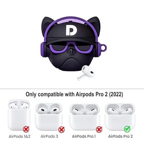 Image of YODI Case Cover for Airpods Pro|Pro 2|Airpods Pro 3|Airpods 4 Pouch, Silicone Cases with Cleaner Kit 360 Drop Protection,Shock-Resistant ((Black Dog with Purple Band), Airpods Pro /Pro 2)