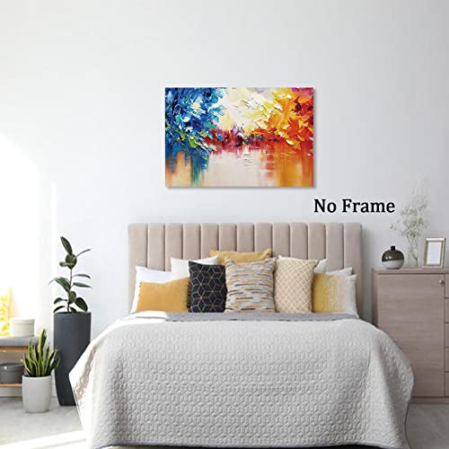 Colorful Abstract Canvas Wall Art Navy Blue Art Red Orange Yellow Abstract Art Modern Texture Picture Lake Landscape Abstract Painting Blue Abstract Wall Art Orange Blue Red Canvas 16X24Inch No Frame #TOP5