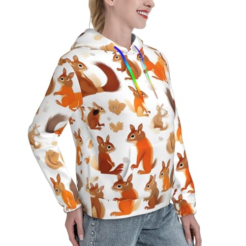 Sweat à capuche femme écureuils pull ajusté poche kangourou