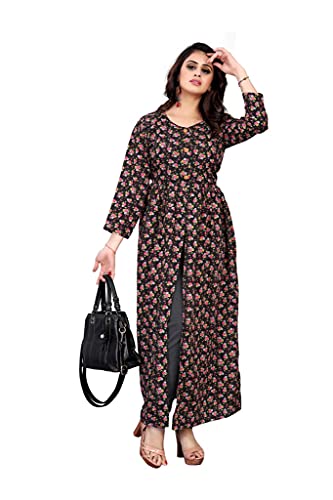 Image of H.E HAMZA ENTERPRISER Printed Crepe Material Brown Western Dress For Women