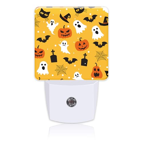 Image of Halloween Pumpkin Bat Black Cat and Ghost Night Light for Kids, LED Night Light Plug into Wall with Dusk to Dawn Sensor for Girls Boys Room Decor, Hallway, Kitchen, Bathroom, Nursery, Stairs
