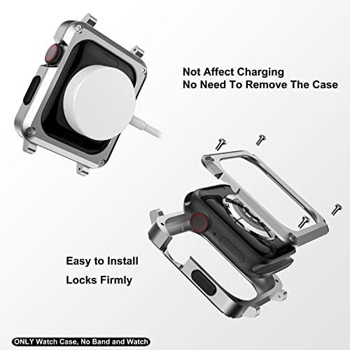 Gelishi Case Compatible With Apple Watch Case 45Mm Series 7, Rugged Stainless Steel Case Protector Metal Protective Cover For Men, Silver #TOP3