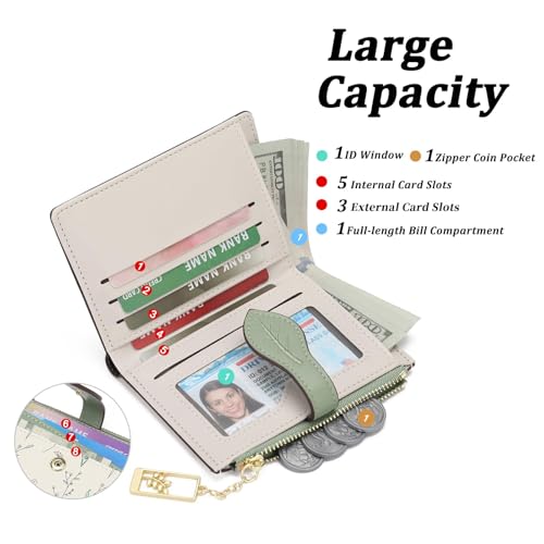 Image of GAEKEAO Small Wallets for Women RFID Blocking Bifold Floral Vegan Leather Wallet Card Holder with Zipper Pocket ID Window