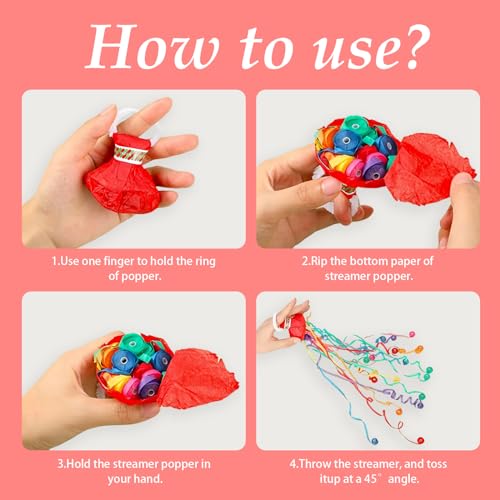 Image of 100Pack Streamers Popper Hand Throw Streamers No Mess Confetti Magic Paper Cracker for Celebration Birthday Propose Engagement Wedding Graduation Party Favors (Multi Color)