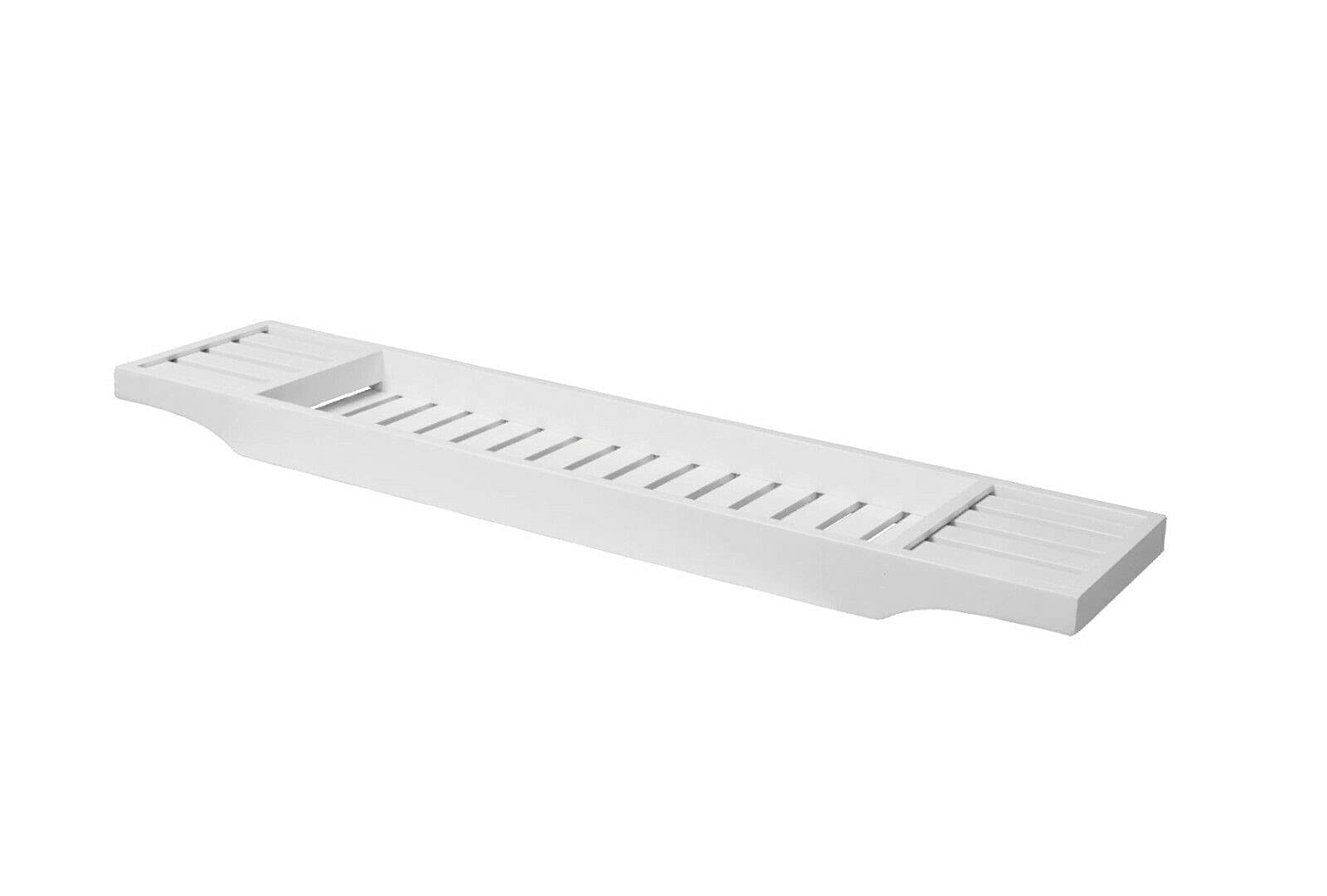 Bamboo Wood Bath Tub Rack Bathroom Shelf Tidy Tray Storage Caddy Organiser Boxed Sleves (White)