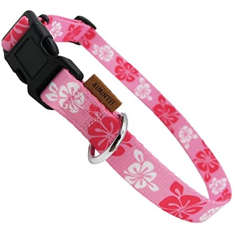 Aiminto Dog Collar, Cute Floral Pattern, Soft and Adjustable Collar with Quick Release Buckle (XS (Neck 9-13", Width 3/8"), Hawaiian Pink) Cover