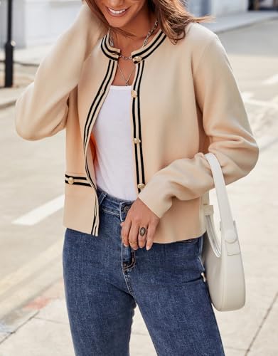 Image of Ladyful Cropped Cardigan Sweater for Women Open Front Knit Tweed Jacket Button Down Fall Work Sweater Top