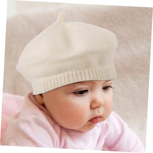 FRCOLOR Boy Girl Knitted Beret Hat Stylish Hair Accessory for All Seasons Warm and Comfortable Cap for Boys and Circumference Beige 6