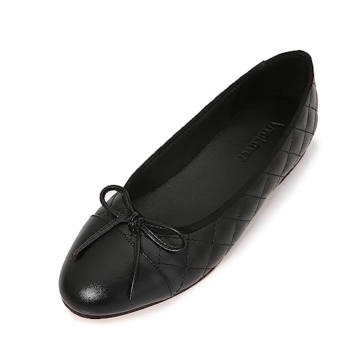 Image of Women's Cap Toe Ballet Flats Two Tone Bow Flats Round Toe Shoes for Women Slip on Casual, Work, Dress Flats Pumps for Women