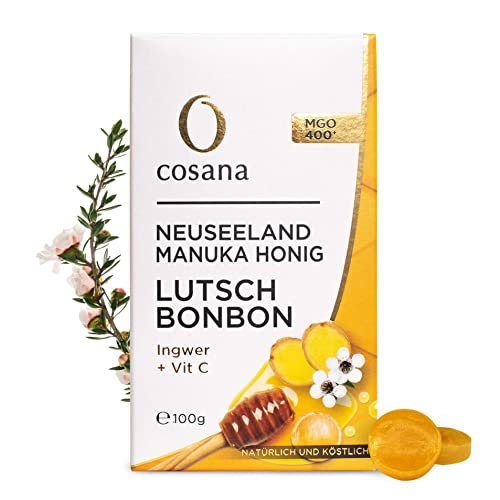 Cosana Manuka Honig 400 MGO Bonbons + Ingwer und Vitamin C 100g – 100% Pur aus Neuseeland. Manuka Bonbons für Mund und Hals