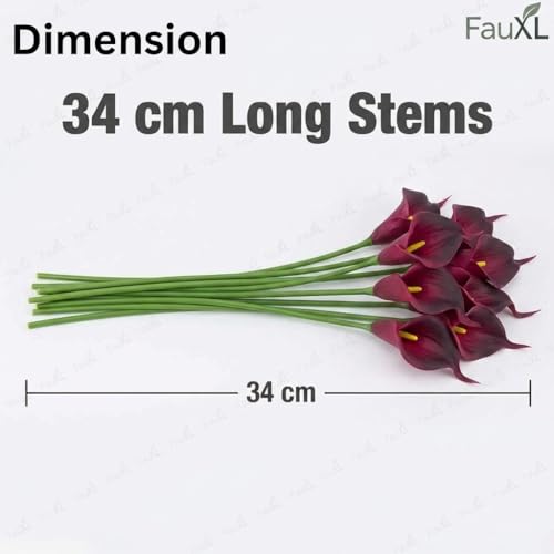 Image of 10 Pcs Artificial Calla Lily Flowers Bunch for Vase and Flower Pots- Premium Real-Look Faux Lily Stems for Home Decor, Living Room, Bedroom, Office Decoration (Vase not Included) (Dark-Maroon)
