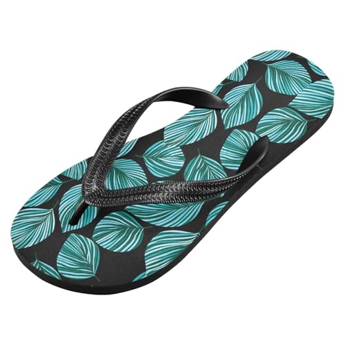 Green Plant Black Flip Flops for Beach Thong Sandals Anti-slip Lightweight Beach Shoes for House Indoor Outdoor2