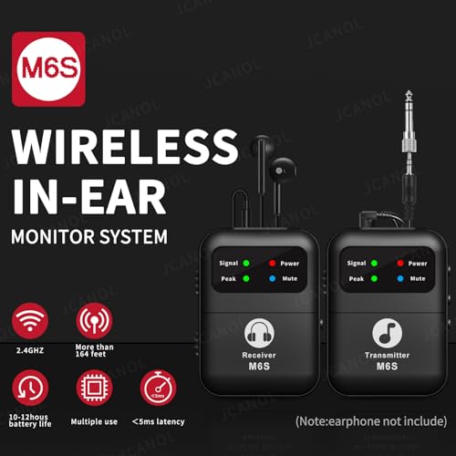 Jcanol M6S Wireless In Ear Monitor System, 2.4G Stereo Wireless Iem System With Beltpack Transmitter Receiver Auto-Pairing thumb #1