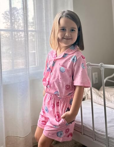 Image of Arshiner Girls Pajamas Sets Short Sleeve Kids Pjs Button Down Sleepwear | Cute Printed Pajamas for Little & Big Girl, Lightweight Comfy Fabric, 2-Piece Outfits, Perfect for Lounge Pajamas Party