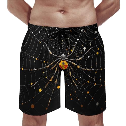 Mens Shorts Spider in Web Men Swim Trunks Quick-Dry Beach Shorts with Drawstring Pocket Bathing Suit