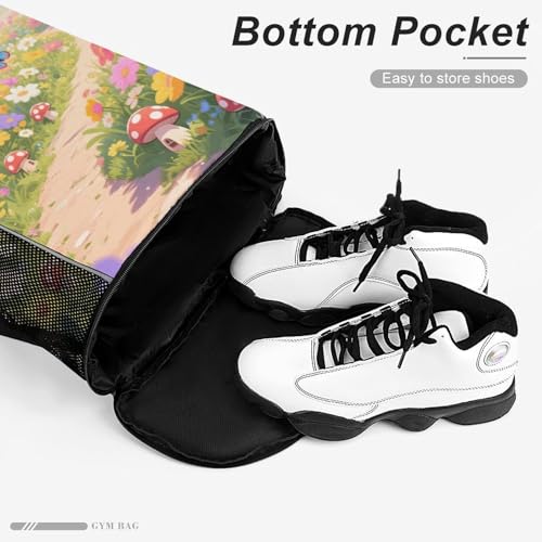 Small Gym Bag Rainbow Flower Sea Printed Drawstring Gym Bag for Men Lightweight Waterproof Drawstring Backpack for Women with Shoe Compartment for Travel Tourism Work And Fitness3