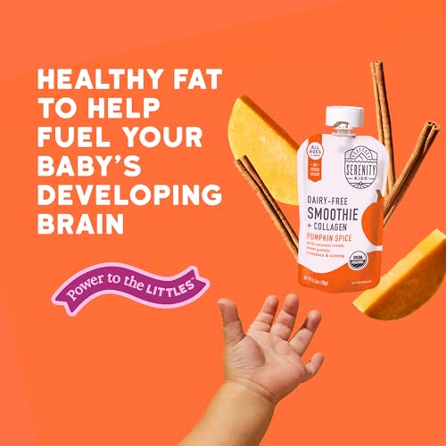 Image of Serenity Kids Organic Pumpkin Smoothie Pouches, 5g Protein, 3.5 Oz, 6 Pack | More Filling Snack Time, No Added Sugar, Organic Baby Food Pouches, Toddler Snacks, Baby Puree, Toddler Food Pouches,