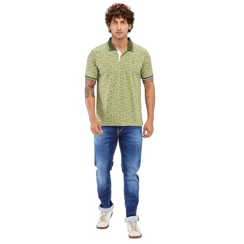 Image of Raymond Men's Modern Fit Print Pattern Pure Cotton Half Sleeve Polo Casual T-Shirt