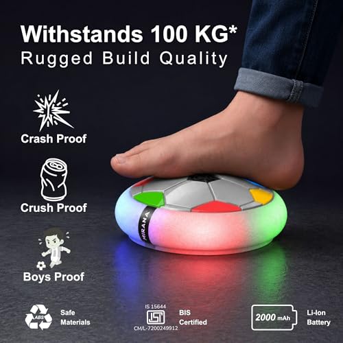 Image of Mirana 3-Mode Rechargeable Hover Football for Kids | Indoor Electric Air Football with LED Lights | Birthday Gift for Boys | BIS Certified | Made in India | Silver