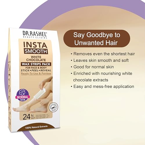 Image of DR.RASHEL Insta Smooth White Chocolate Wax Strips | Instant Hair Removal | Smooth Skin | Face & Body Wax Kit | 24 Wax Strips