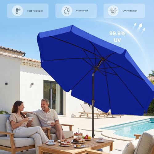 Image of ABCCANOPY 9ft Scalloped Patio Umbrella, Outdoor Table Umbrella with Tilt and Crank, Fiberglass Ribs Deck Umbrella for Patio, Pool, Garden, Picnic (Blue)