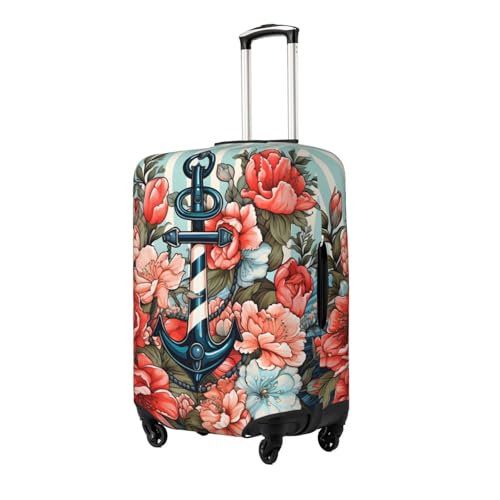 Flowers Anchor Striped Luggage Cover Washable Elastic Suitcase Cover Anti-Scratch Travel Luggage Protector Covers for Kids Adult L fits 25-28 inch Suitcase2