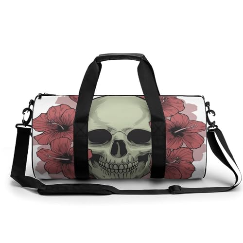 Sac de sport crâne fleur rouge idéal pour vos séances de gym et weekend