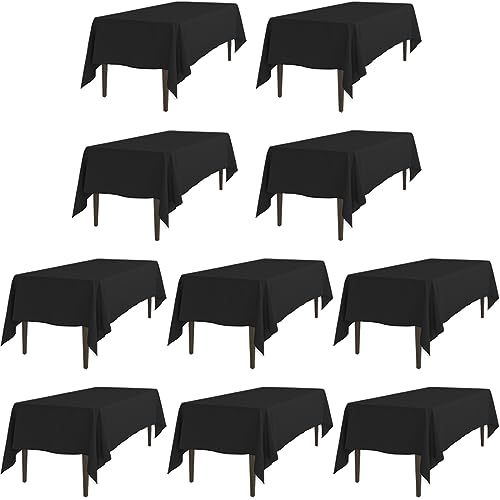 LTC LINENS 10 Pack Black Rectangular Tablecloths 70 x 120 Inches for 6 or 8 Feet Rectangle Banquet Tables with Half-Drop - Stain and Wrinkle Resistant Polyester Cloth Table Covers for Party, Wedding