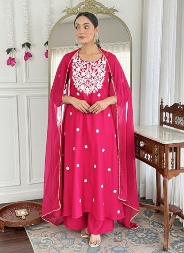 Kurta ample rose en soie viscose brodé solution confort élégante XL