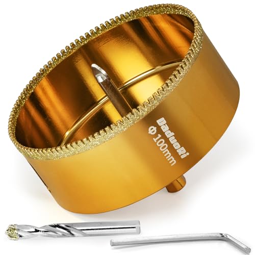 Image of 4 inch Serrated Diamond Hole Saw with 2Pcs Removable Pilot Bits, Easy-Align for Precise Drilling in Porcelain, Ceramic Tile, Granite, and Marble (4 inch Tile Hole Bit)