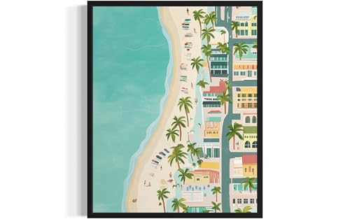 Miami Beach Wall Art Print Poster, House View Nautical Landscape Decor Home Picture Painting Artwork Bedroom Living Room Gallery 149 (Miami Beach 24 x 36 inches, Unframed)