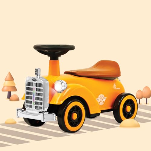 Image of R for Rabbit Speedster Royal Ride on Car for Kids, Baby Vintage Looks Stylish Ride Car with LED Light & Horn Boys Girls Age 1-4 Years, Weight Capacity Up to 20Kgs (Orange Brown)