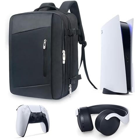 Hap Tim Travel Backpack for PS5 Console, Padded Protection PlayStation 5 Carrying Case, Large Capacity for Laptop, PS5 Controller, Headset, Game Discs and Accessories, Black （P-2306） Cover