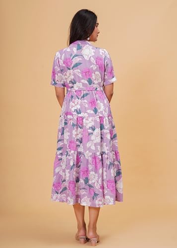 Image of Jikonet Women's Western Dress Floral Printed Cotton Maxi Dress
