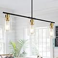 WILON Kitchen Island Lighting, 3 Lights Black Gold Pendant Lighting with Glass Shades Pendant Lights for Kitchen Island Adjustable Farmhouse Chandeliers for Dining Doom E26 Base Modern Hanging Light