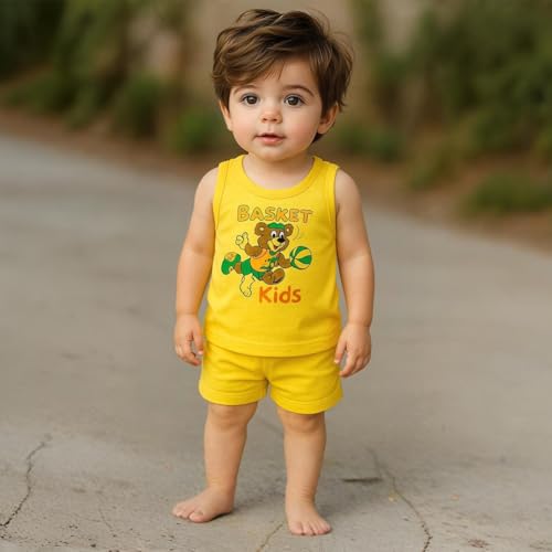Image of Kidbea 100% Organic Soft Cotton Muslin Sleeveless Jhabla for Baby Boys | Regular Fit Vest for Infant Summerwear Set I GOTS Certified