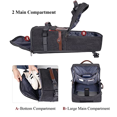 Witzman Travel Backpack For Men Women Carry On Luggage Backpack Canvas Rucksack Duffel Bag With Shoe Compartment (A2021 Black) #TOP4