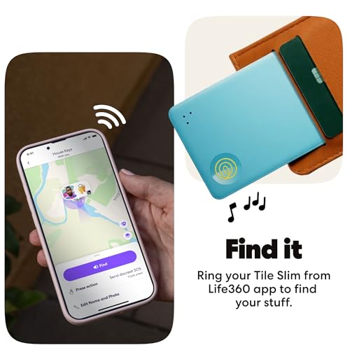 Image of Life360 Tile Slim - Wallet Finder, Bluetooth Tracker and Item Locator for Luggage Tags, Passports and More. Both iOS and Android Compatible. Phone Finder. 1-Pack (Aqua Lemon)