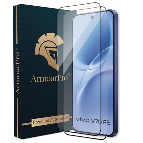 Image of ArmourPro Tempered Glass for Vivo V70 FE - 9H Anti Scratch Screen Protector, Edge to Edge Coverage, HD Clarity, Smooth Touch, Case Friendly | Black, Pack of 2