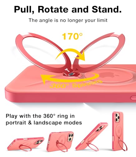 Image of TORRAS Q3 Spin for iPhone 16 Pro Case, 360 Magnetic Stand, Coral Pink