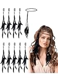 Bencailor 10 Pcs Feather Hair Extensions Clip in Hair Feather for Women Boho Cosplay Costume Hippie Pirate Headband Summer Party Headdress Accessories Tribal Indian Halloween Gifts(Black)
